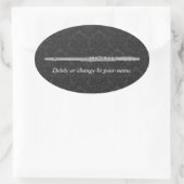 Silver Flute over Black Damask Oval Ovale Sticker (Tas)