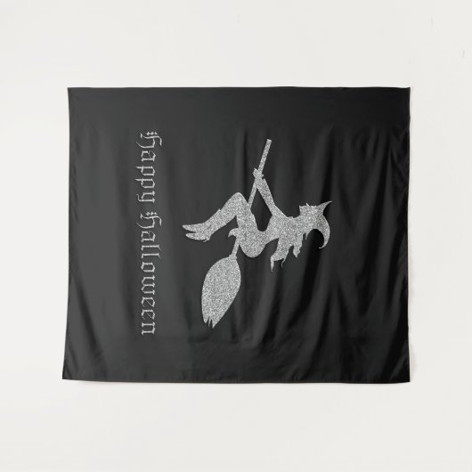 Silver Flying Witch Halloween foto achtergrond Wandkleed (Voorkant (horizontaal))