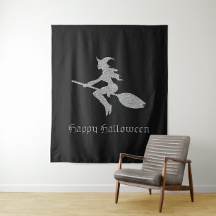 Silver Flying Witch Halloween foto achtergrond Wandkleed