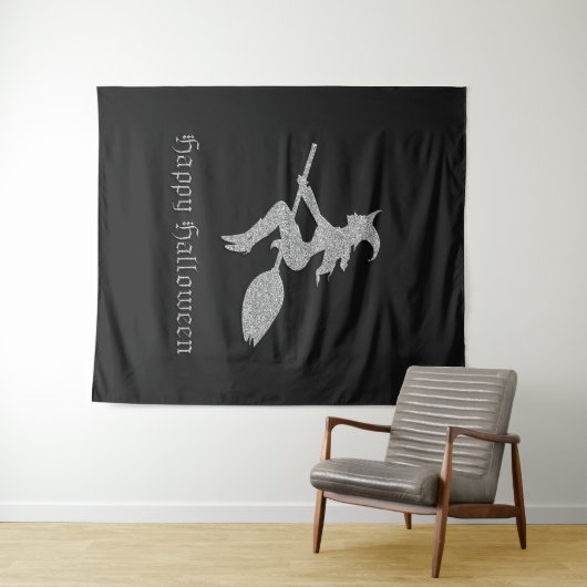 Silver Flying Witch Halloween foto achtergrond Wandkleed (In Situ (horizontaal))