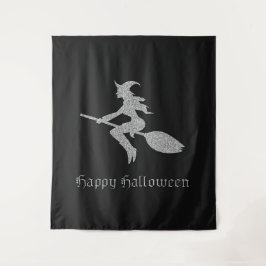 Silver Flying Witch Halloween foto achtergrond Wandkleed