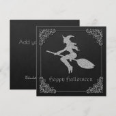 Silver Flying Witch Halloween Wenskaart (Voorkant / Achterkant)