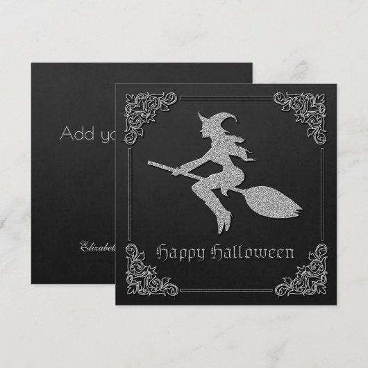 Silver Flying Witch Halloween Wenskaart (Voorkant / Achterkant)