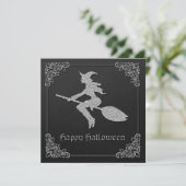 Silver Flying Witch Halloween Wenskaart (Staand voorkant)