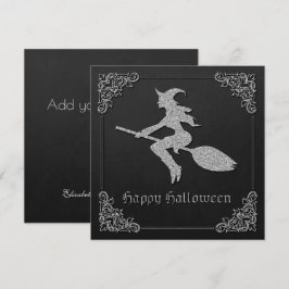 Silver Flying Witch Halloween Wenskaart