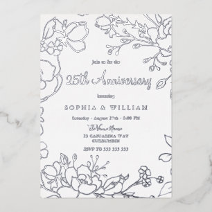 Silver Foil 25th Wedding Jubileum Folie Uitnodiging