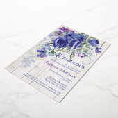 Silver Foil 80 Blue Waterverf Roos Invite Folie Uitnodiging (Gedraaid)