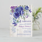 Silver Foil 80 Blue Waterverf Roos Invite Folie Uitnodiging (Staand Voorkant)