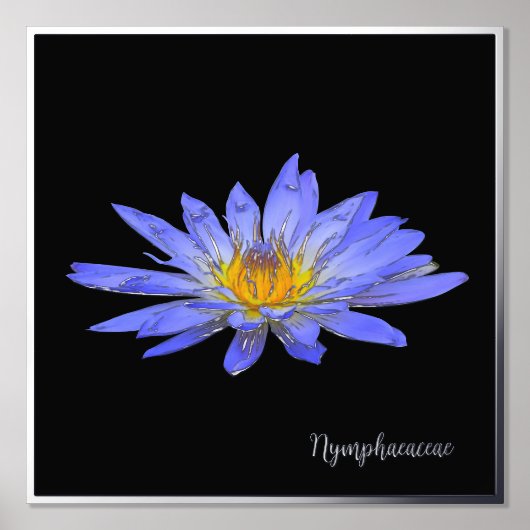 Silver Foil Accent Blue Water Lily Print Poster (Voorkant)