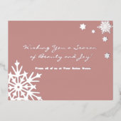 Silver Foil Accents Snowflakes Roze Vakantie Kaart (Voorkant)
