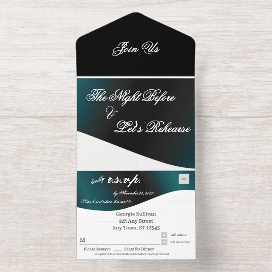 Silver Foil All in One Rehearsal Invitation Uitnodiging (Binnenkant)