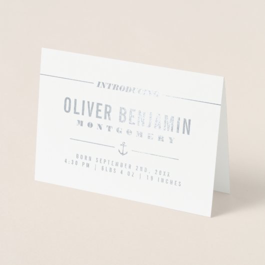 Silver Foil Anchor - Introductie van Baby - Dank u Folie Kaarten (Voorkant)