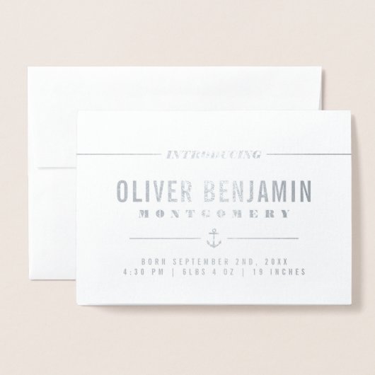 Silver Foil Anchor - Introductie van Baby - Dank u Folie Kaarten (Voorkant met envelop)