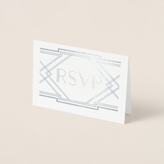 Silver Foil Art Deco Wedding RSVP Kaart (Voorkant)