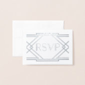 Silver Foil Art Deco Wedding RSVP Kaart (Voorkant met envelop)