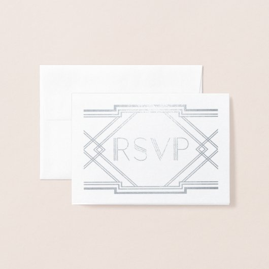 Silver Foil Art Deco Wedding RSVP Kaart (Voorkant met envelop)
