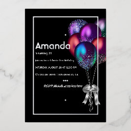 Silver Foil ballon Birthday Invitation Folie Uitnodiging