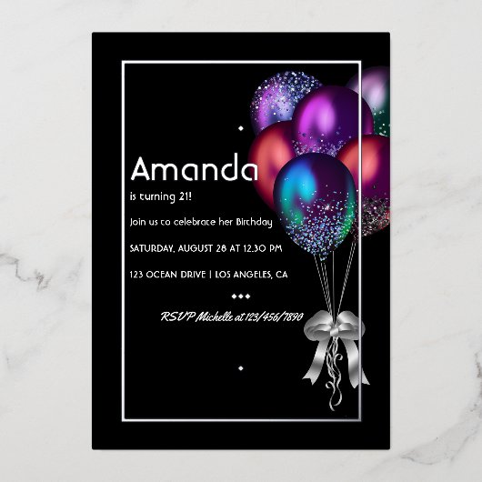 Silver Foil ballon Birthday Invitation Folie Uitnodiging (Voorkant)