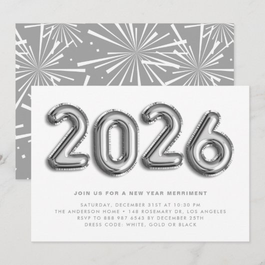 Silver Foil Balloons Nieuwjaarsfeest II Kaart (Voorkant / Achterkant)