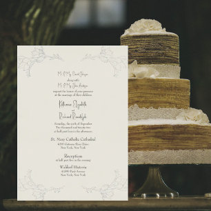 Silver Foil Beige Two Venue Beide ouders bruiloft  Folie Uitnodiging