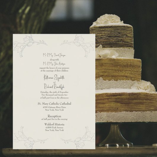 Silver Foil Beige Two Venue Beide ouders bruiloft  Folie Uitnodiging