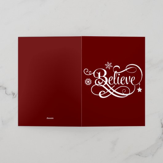 Silver Foil Believe Red Kerstfeestdag Kaart (Buiten Laag)