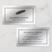 Silver Foil Black Feather  Quill Pen Visitekaartje (Voorkant / Achterkant)