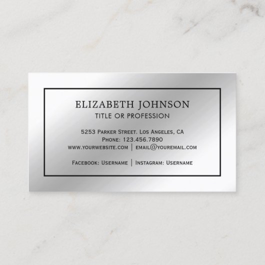 Silver Foil Black Feather Quill Pen Visitekaartje (Achterkant)