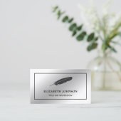 Silver Foil Black Feather  Quill Pen Visitekaartje (Staand voorkant)