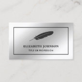 Silver Foil Black Feather  Quill Pen Visitekaartje (Voorkant)