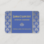 Silver Foil & Blue Art Deco Fans Pattern Chic Visitekaartje (Voorkant)