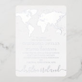 Silver Foil Blue Wereldkaart Destination Wedding Folie Uitnodiging (Voorkant)