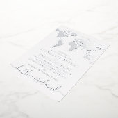 Silver Foil Blue Wereldkaart Destination Wedding Folie Uitnodiging (Gedraaid)