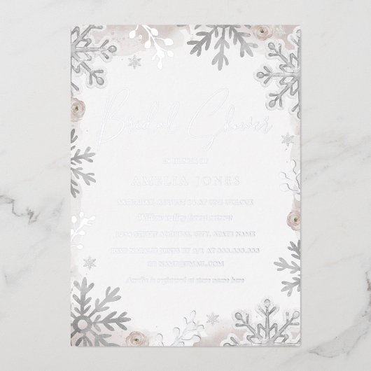 SILVER FOIL Blush Winter Snowflake Vrijgezellenfee Folie Uitnodiging (Voorkant)