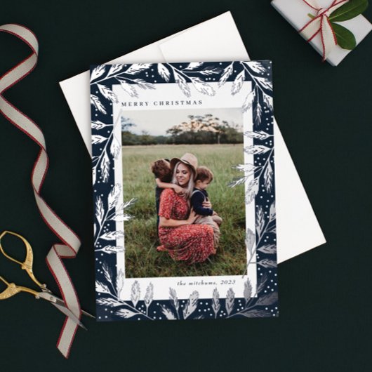 Silver Foil Branches 3 FotoKerstmis Folie Feestdagenkaart