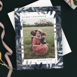 Silver Foil Branches Merry Kerstmis 3 Foto Feestdagenkaart