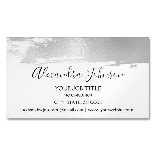 Silver Foil Brush Stroke Modern and Elegant Magnetisch Visitekaartje (Voorkant)