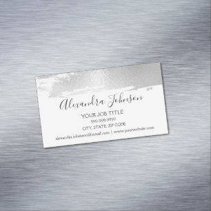 Silver Foil Brush Stroke Modern and Elegant Magnetisch Visitekaartje