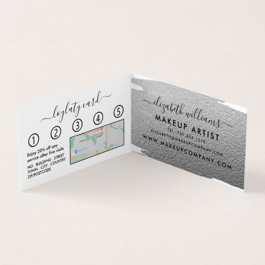 Silver Foil Brushstroke Makeup Artist Loyalty Visitekaartje (Binnen)