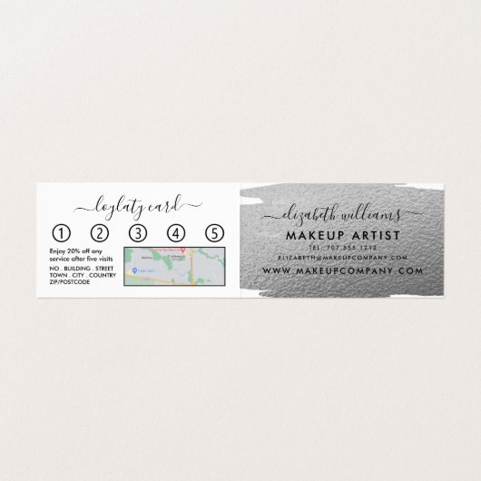 Silver Foil Brushstroke Makeup Artist Loyalty Visitekaartje (Binnenkant ongevouwen)