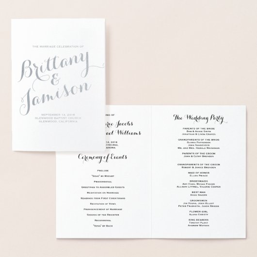 Silver Foil Calligraphy Typography Wedding Program Folie Kaarten (Display)