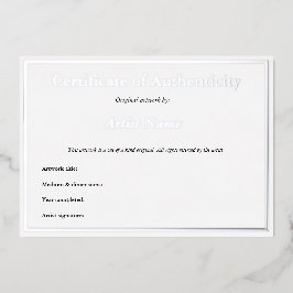 Silver Foil Certificate of Authenticity for Art Folie Uitnodiging