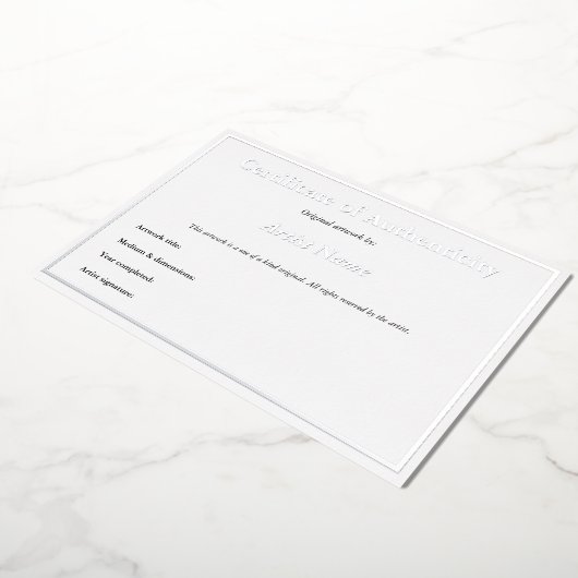Silver Foil Certificate of Authenticity for Art Folie Uitnodiging (Gedraaid)
