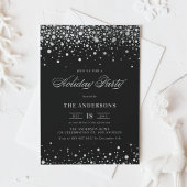 Silver Foil Confetti Black Holiday Party Kaart