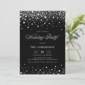 Silver Foil Confetti Black Holiday Party Kaart (Staand voorkant)