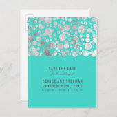 Silver Foil Confetti Blauwgroen Save the Date Aankondigingskaart (Voorkant / Achterkant)
