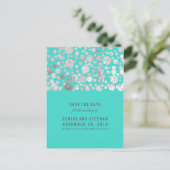 Silver Foil Confetti Blauwgroen Save the Date Aankondigingskaart (Staand voorkant)