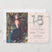 Silver foil confetti foto blush Quinceanera Kaart (Voorkant)