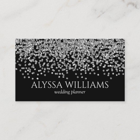Silver Foil Confetti Glitter Black en Silver Visitekaartje (Voorkant)
