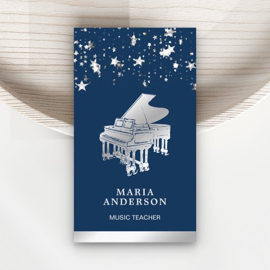 Silver Foil Confetti Grand Piano Musician Pianist Visitekaartje